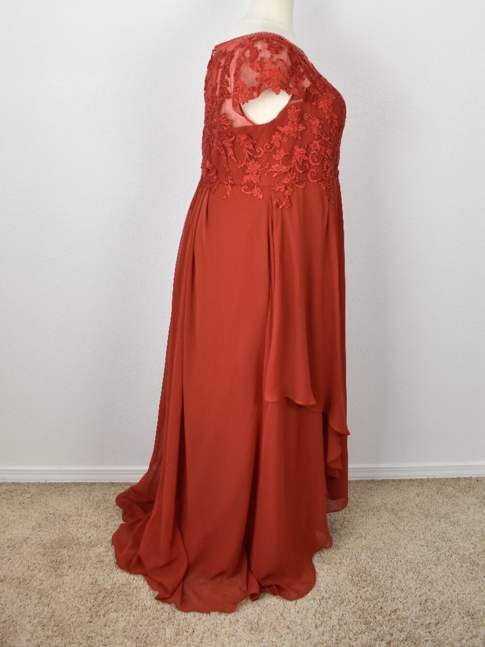 Azazie RUST Short Sleeve Lace Chiffon Dress - 22 - Picture 4 of 12